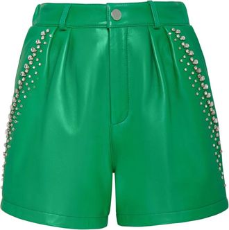 Philipp Plein Leather Shorts Crystal - Dames - Bermuda - Groen - XS - Leer - Korte Broeken
