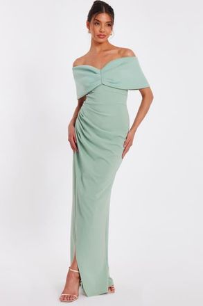 Quiz Scuba Crepe Contrast Wrap Maxi Dress in Sage at Nordstrom, Size 12