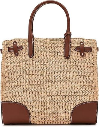 Lauren Ralph Lauren Woven Straw Medium Devyn Tote Bag Tote Handbags Natural/Lauren Tan, Full Grain leather/Straw