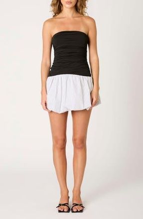 Nia Janay Mixed Media Strapless Bubble Hem Cotton Minidress in White at Nordstrom Rack, Size X-Small