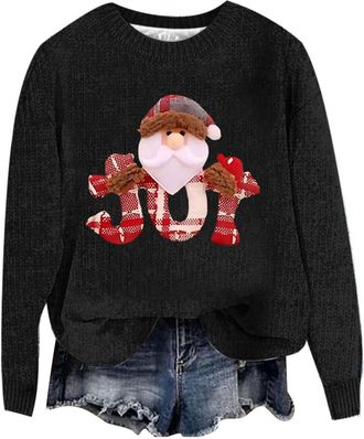 Generic Christmas 2025 Knitted for Women Santa Funny Tops Xmas Pattern Pullover Sweatshirt Casual Long Sleeve Sweater (a-Black, XXXL)