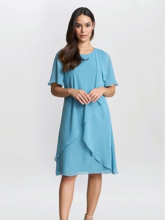 Gina Bacconi Womens Hallie Blue Floral Tier Dress - Size 16 UK