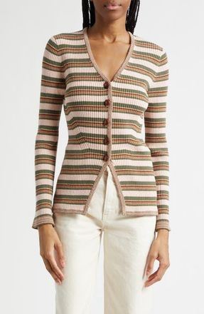 Veronica Beard Grazia Stripe Cardigan in Pink Shell Stone Army at Nordstrom, Size X-Large
