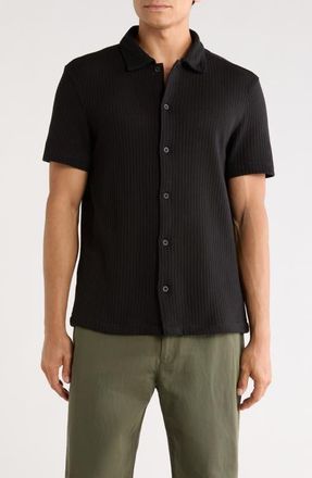 Vince Cotton Blend Pointelle Button-Up Shirt in Black at Nordstrom, Size Xx-Large