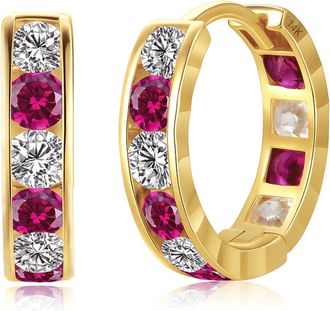 MAX + STONE Solid 14K Yellow Gold Cubic Zirconia Huggie Hoop Earrings in White, Pink or Red