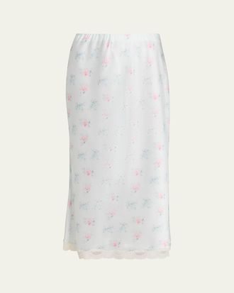 LoveShackFancy Castle Floral Satin Midi Skirt