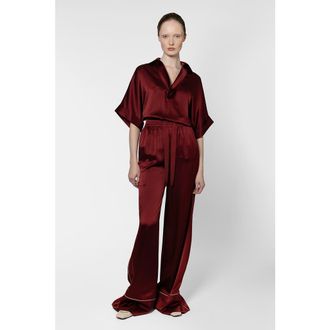 Roksanda Ilincic Nael Satin Wide Leg Trousers in Deep Burgundy at Nordstrom, Size 6
