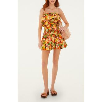 Farm Rio Fruit Print Ruffle Strapless Minidress in Fruit Garden Red at Nordstrom, Size Xx-Small