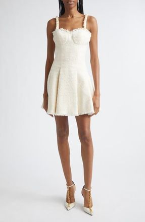 Balmain Tweed Shell Skater Minidress in White at Nordstrom, Size 10 Us