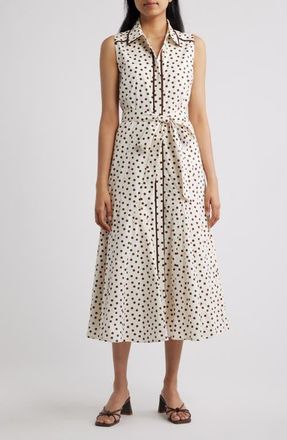 Anne Klein Polka Dot Midi Shirtdress in White /Dark Chocolate at Nordstrom, Size 12