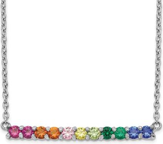 Diamond2Deal Sterling Silver Fancy Lobster Clasp Colorful Cubic Zirconia Bar Necklace 18