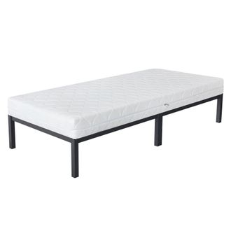 ML Design Cama individual 90x200 cm con colch&oacute;n 16 cm y marco met&aacute;lico negro