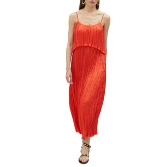 Lola Casademunt Geplooide midi-jurk met ruches - Dames - Casual kleedjes - Oranje - S - Polyester - Kleedjes