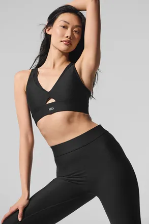 Alo | Airlift Mesh Just Right Bra in Black, Size: 2XS