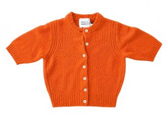 White + Warren Cashmere Short Sleeve Cardigan In Saffron
