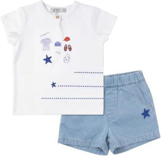 FYI Boy Star Embroidered Tee & Denim Shorts Two Piece Set at Nordstrom, Size 12M