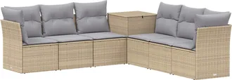 vidaXL Juego De Sof&aacute; 7 Uds. Beige Y Gris Claro Rat&aacute;n Sint&eacute;tico Y Acero Vidaxl