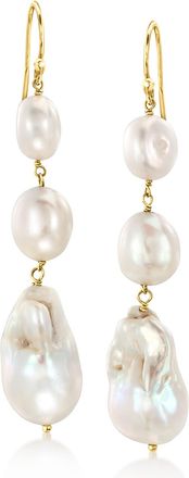 Ross-Simons 7-13mm Cultured Oval and Baroque Pearl Drop Earrings in 18kt Gold Over Sterling