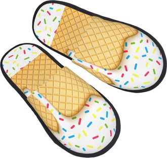 Generic Plush House Shoes White Ice Cream Mens Slipper Breathable Spa Slippers for Travel Hotels Bedroom L