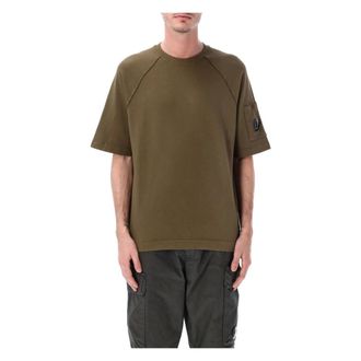 C.P. Company T-Shirts, male, Green, Size: L Light Fleece Short Sleeve Sweatshirt