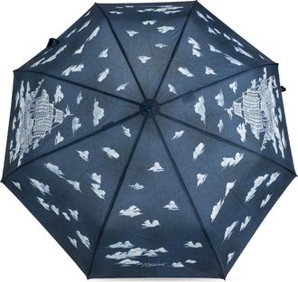 Moschino Folding Umbrella With Print, Unisex, Navy Blue