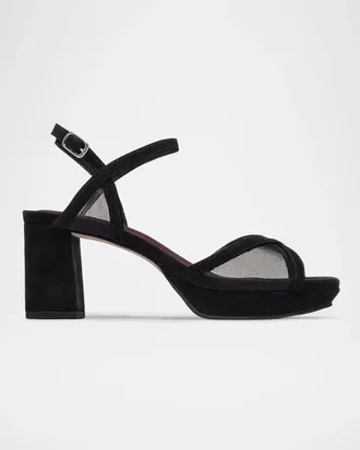 Bernardo 70mm Celeste Mesh Suede Platform Sandals