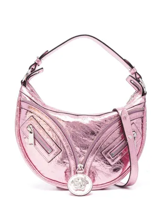 Versace small Repeat metallic-effect shoulder bag - women - Lambskin/Cotton/Acrylic - One Size - Pink