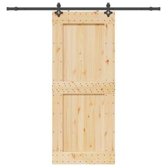 Berkfield Home Sliding Door with Hardware Set 95x210 cm Solid Wood Pine in Brown