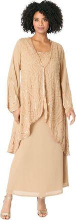 Roaman's Plus Size 2 Piece Long Sleeve Beaded Georgette Gown Set With Detachable Jacket in Sparkling Champagne at Nordstrom, Size 22