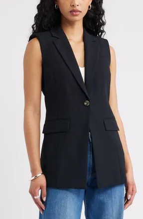 Open Edit Curator Crepe Belt Detail Vest in Black at Nordstrom, Size Xx-Small