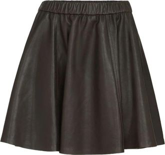 Brunello Cucinelli Nappa Leren Rok met Wijde Pijpen - Dames - Leren & Su&egrave;de rokken - Bruin - S - Leer - Rokken