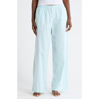 Nordstrom Rack Cotton Poplin Pants in White- Teal S Ella Gingham at Nordstrom Rack, Size X-Small