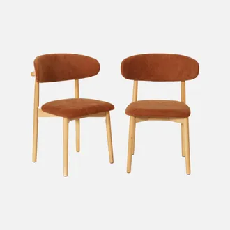 Sweeek Silla De Madera De Caucho Natural Y Tela De Chenilla, Set De 2