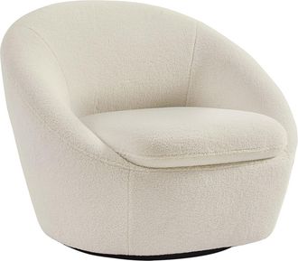 Vente-Unique Sill&oacute;n giratorio redondeado en tela de rizo blanco LACARA