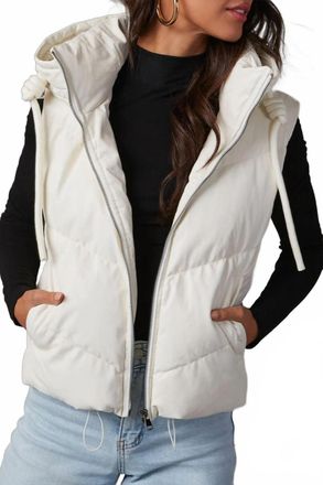 Hidden Jeans Short Hooded Down Sleeveless Vest In White