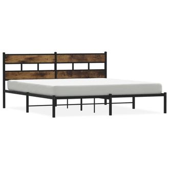 Berkfield Home Metal Bed Frame without Mattress Smoked Oak 183x213 cm in Brown
