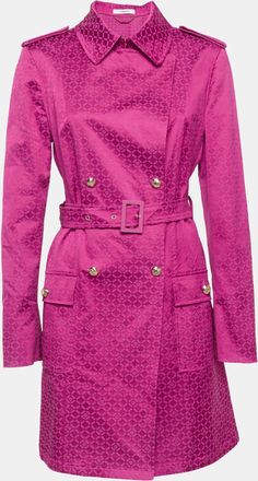 Versace Pink Greca Jacquard Belted Double Breasted Coat