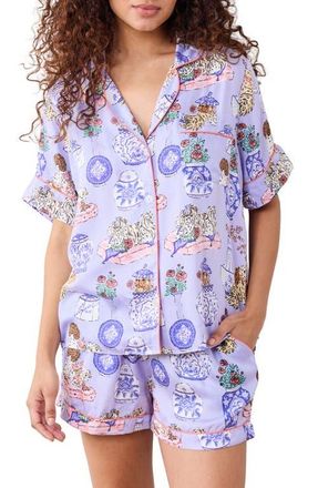 Printfresh Mixed Print Satin Short Pajamas in Lavender Glaze at Nordstrom, Size X-Small