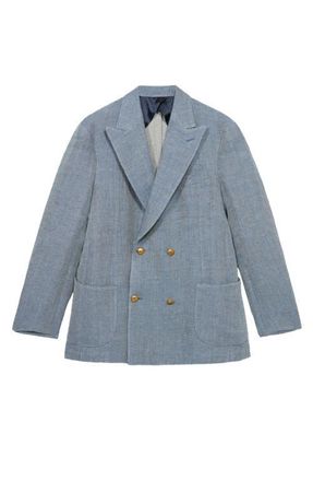 Fortela David Double-Breasted Linen Blend Jacket in Sky at Nordstrom, Size 52 Eu