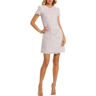 Mac Duggal Multicolor Cap Sleeve Floral Button Detail Shift Dress in Pink Multi at Nordstrom, Size X-Large