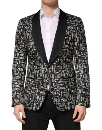 Dolce & Gabbana Mens Black Jazz Club Silk Single Breasted Blazer Polyester Clothing