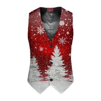 Generic Christmas Waistcoat Mens Fun Waistcoat Fun Christmas Festive Happy Santa Claus Xmas Holiday Dress V-Neck Snowflake Xmas Waistcoats V Neck Sleeveless S