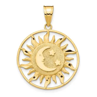 Diamond2Deal 10k Yellow Gold Polished Sun with Moon Star Charm