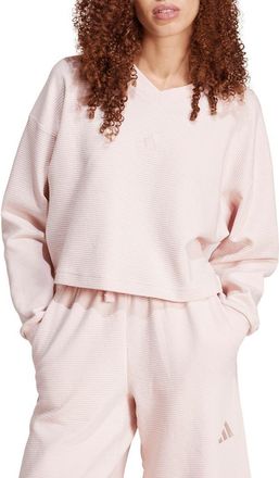 adidas All Szn Rib V-Neck Sweatshirt in Sandy Pink at Nordstrom, Size X-Large
