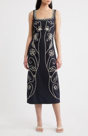 Cleobella Ruxandra Embroidered Midi Dress in Black at Nordstrom, Size X-Small