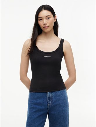 Tommy Hilfiger Womens Tommy Jeans Slim Fit Rib-Knit Tank Top - Black - XL