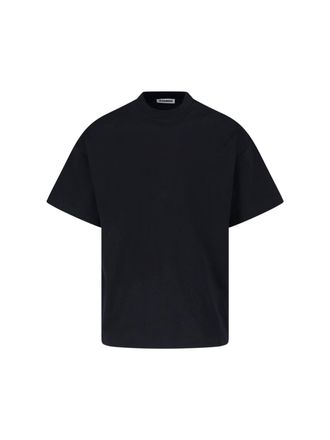 Jil Sander Black Crewneck Side Logo Cotton T-Shirt