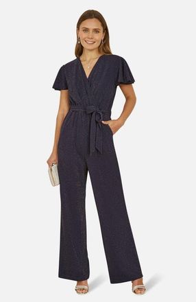 Yumi Sparkle Stretch Wrap Over Jumpsuit in Navy at Nordstrom, Size 4