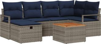 vidaXL Conjunto De Sof&aacute;s De Jard&iacute;n 7 Uds. Gris Rat&aacute;n Sint&eacute;tico Vidaxl