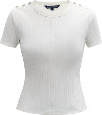 Veronica Beard Womens Draya Tee With Rhinestone Buttons In White